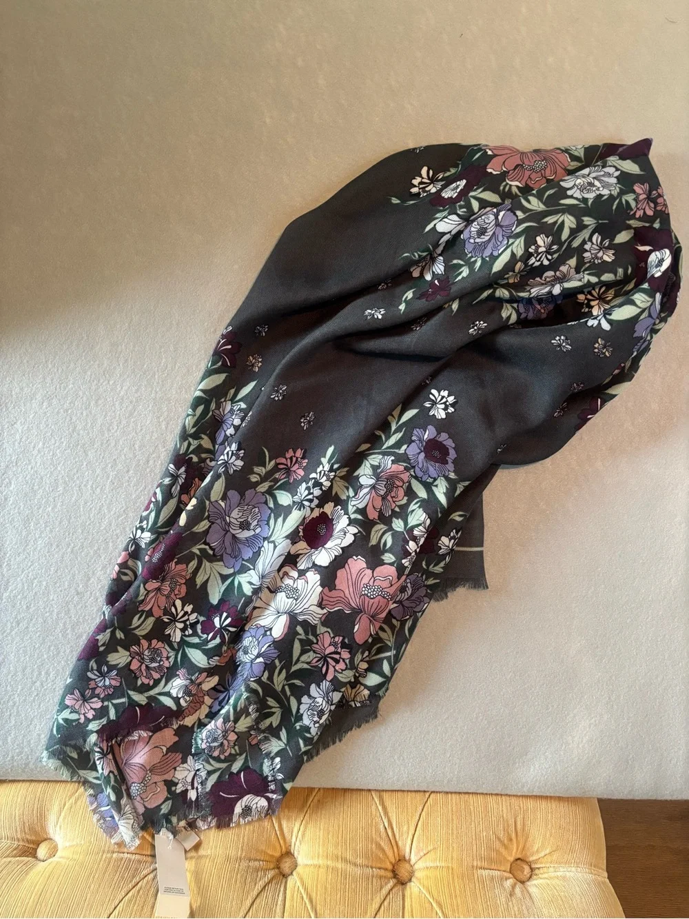 Loft Floral Print Charcoal/Black Wrap Scarf